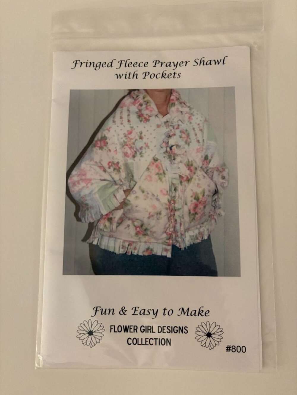 Fringed Fleece Prayer Shawl with Pockets sewing pattern #800